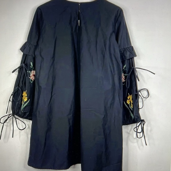 NWT ZARA Trafaluc Collection Embroidered Sleeve Shift Dress Black Ruffle Trim - Picture 3 of 13